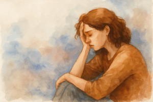 Arte em aquarela de mulher em sofrimento